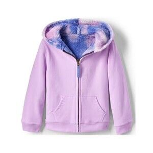 Lands End XL Husky Reversible High Pile Fleece Hoodie Lilac Thistle Galaxy NWT